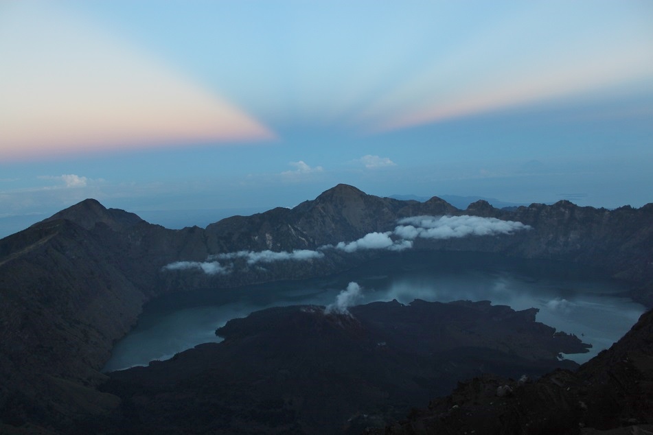 Segara Anak and Mount Baru, Overlooked by the Mighty Peak of Rinjani
