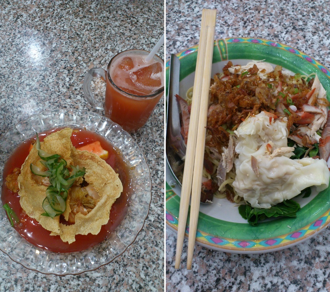 Left: Tau Kua Heci and Tamarillo Juice; Right: Tiongsim Noodle