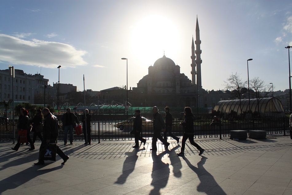 Commuters in Front of Yeni Camii, One of the Many Mosques in This Secular City