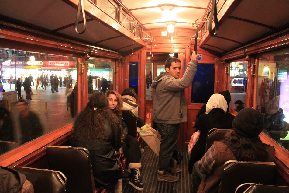 Commuters inside the Historic Tram at İstiklal Avenue