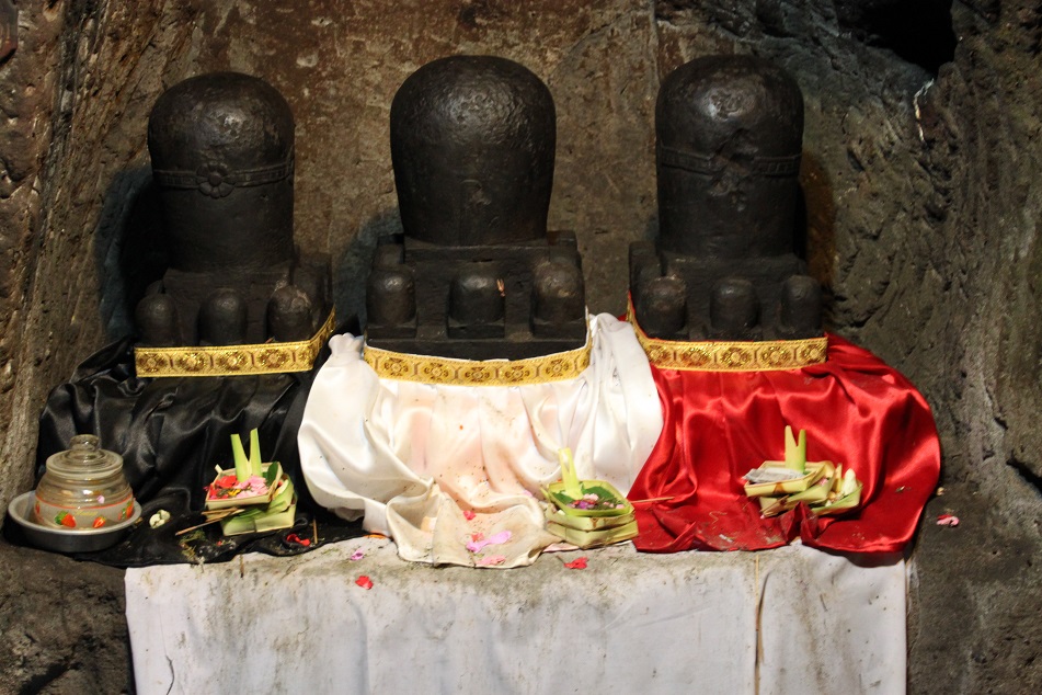 Three Linggams Symbolizing Shiva, Brahma and Vishnu at Goa Gajah