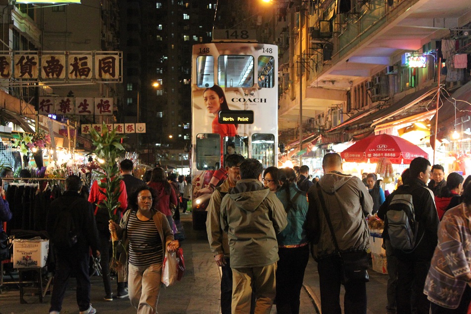 A Tram at a Busy Street in North Point, Far from Wan Chai but Still Unmistakably Hong Kong
