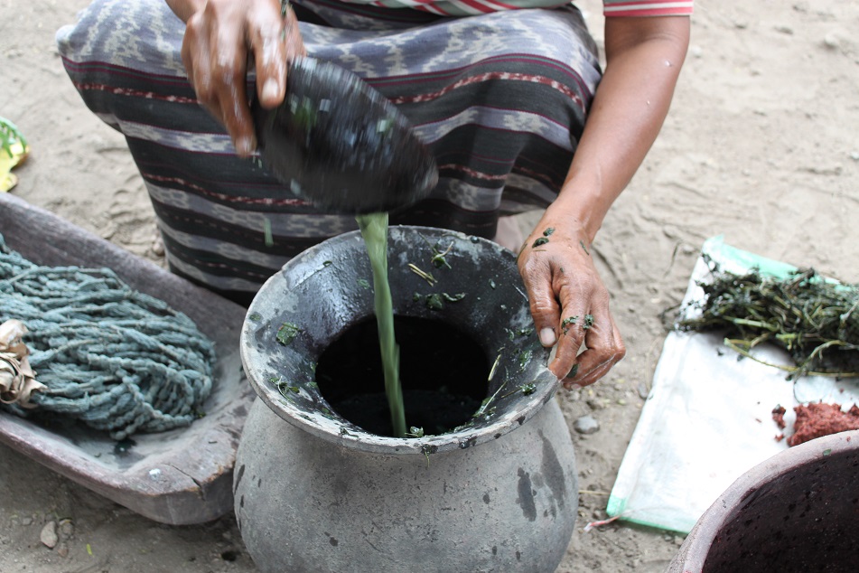 Mixing the Indigo Plant with Lime Powder in Water