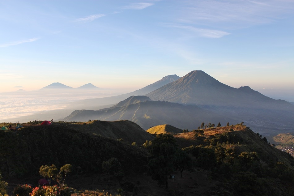 Java's Volcanoes Seen from Mount Prau, Dieng