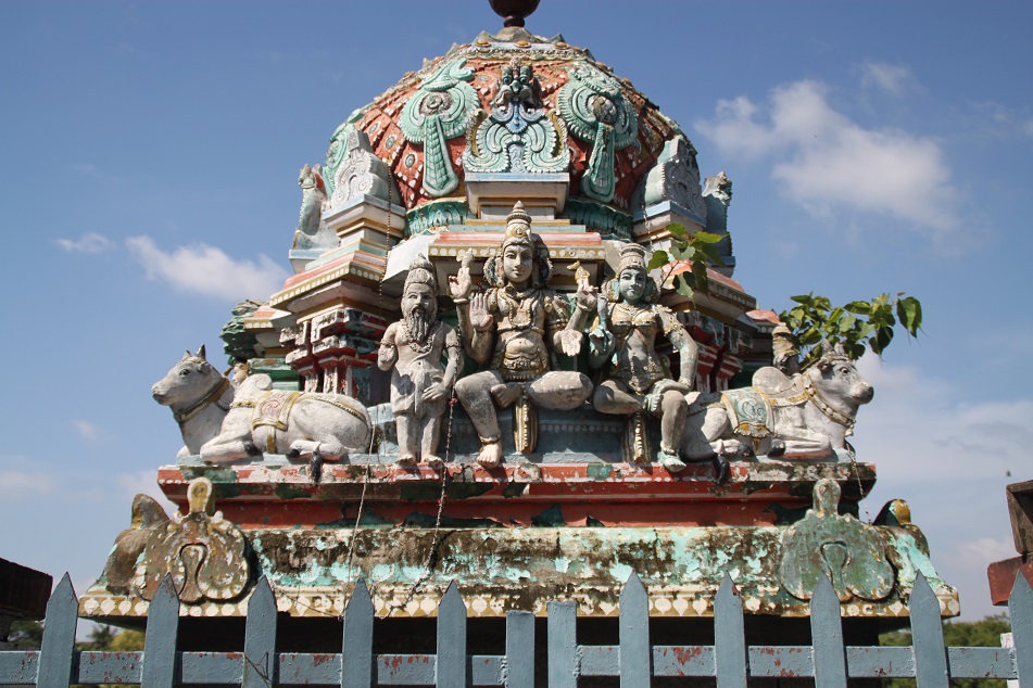 The Hindu Trimurti (Shiva, Vishnu and Brahma) near Kapaleeswarar Temple